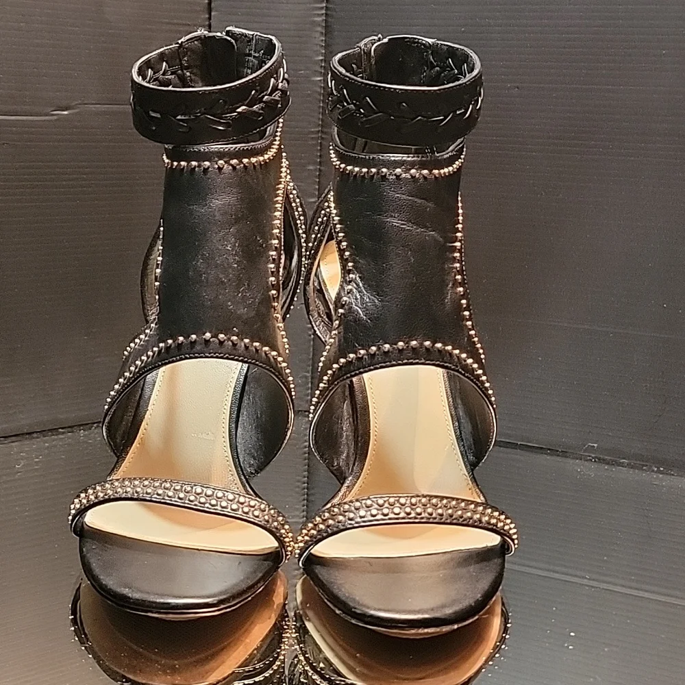 VIA Spiga ,black leather ,caged with gold studs , 37.5 . - Picture 4 of 11